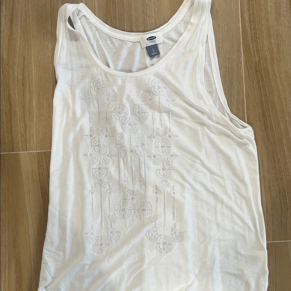 Old Navy White Embroidered Tank Top